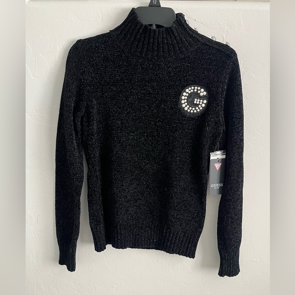 GUESS
Big Girls Chenille Knit Turtleneck Sweater with Imitation Pearl Logo